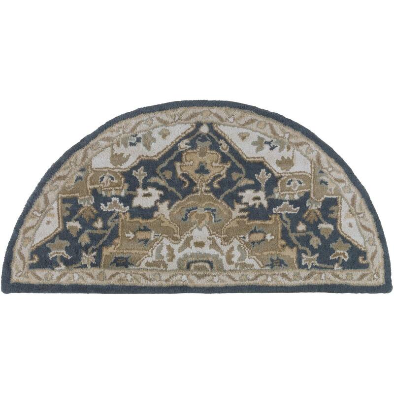 Livabliss Caesar Traditional Area Rug - 2' x 4' Half-Circle - Navy - Hearth