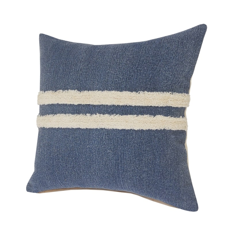 20" Blue and White Double Center Striped Square Throw Pillow