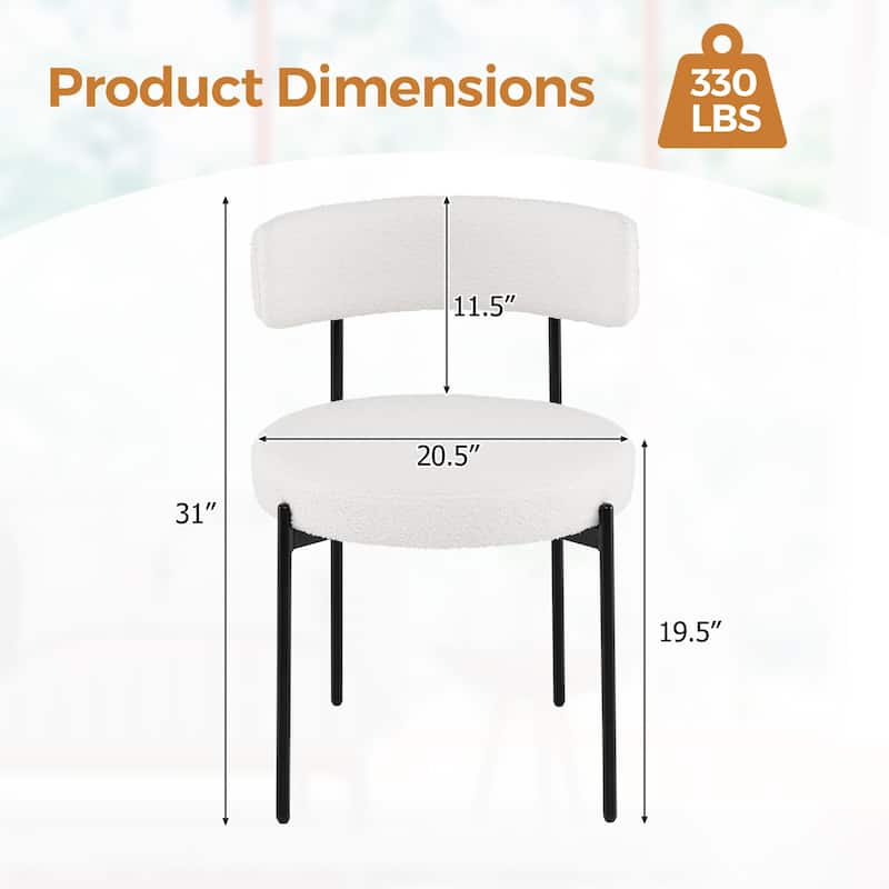 Boucle Dining Chair with Curved Backrest and Metal Legs Set of 2-White - Multi