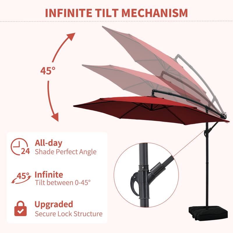 Ainfox 10 ft Cantilever Offset Outdoor Patio Umbrella with Base Stand Rotate and Tilt