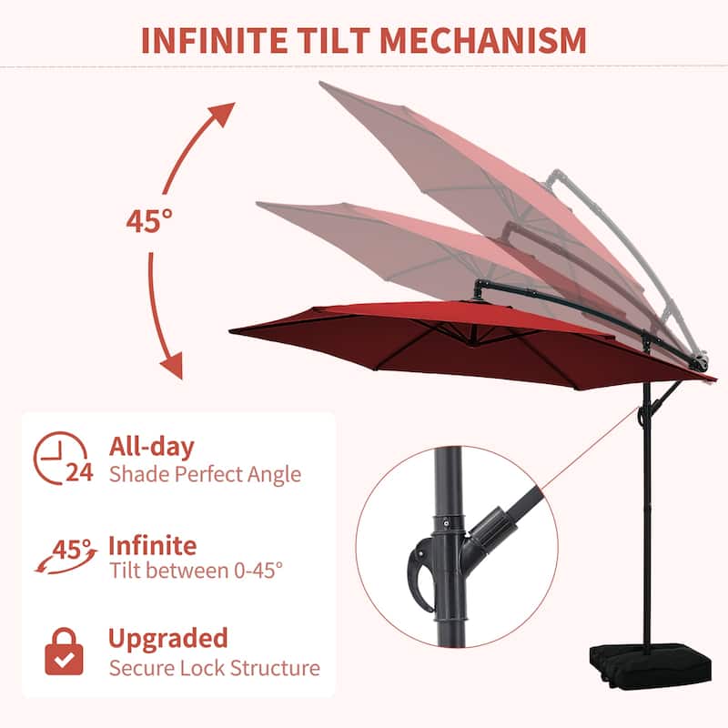 Ainfox 10ft Offset Hanging Market Patio Umbrella With Base