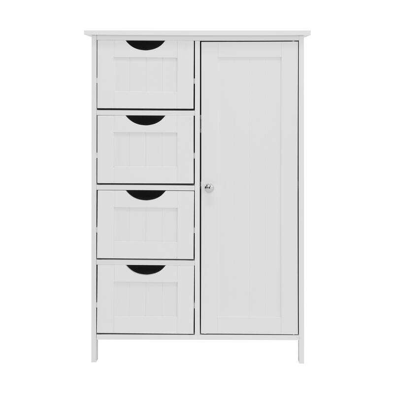 Anmytek White Bathroom Floor Storage Cabinet with Adjustable Shelf and Drawers