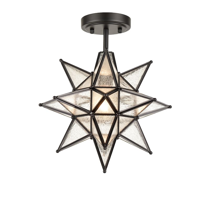 Spoleto Moravian Star Ceiling Light W/ Etched Glass Shade - 13-Inch Diameter