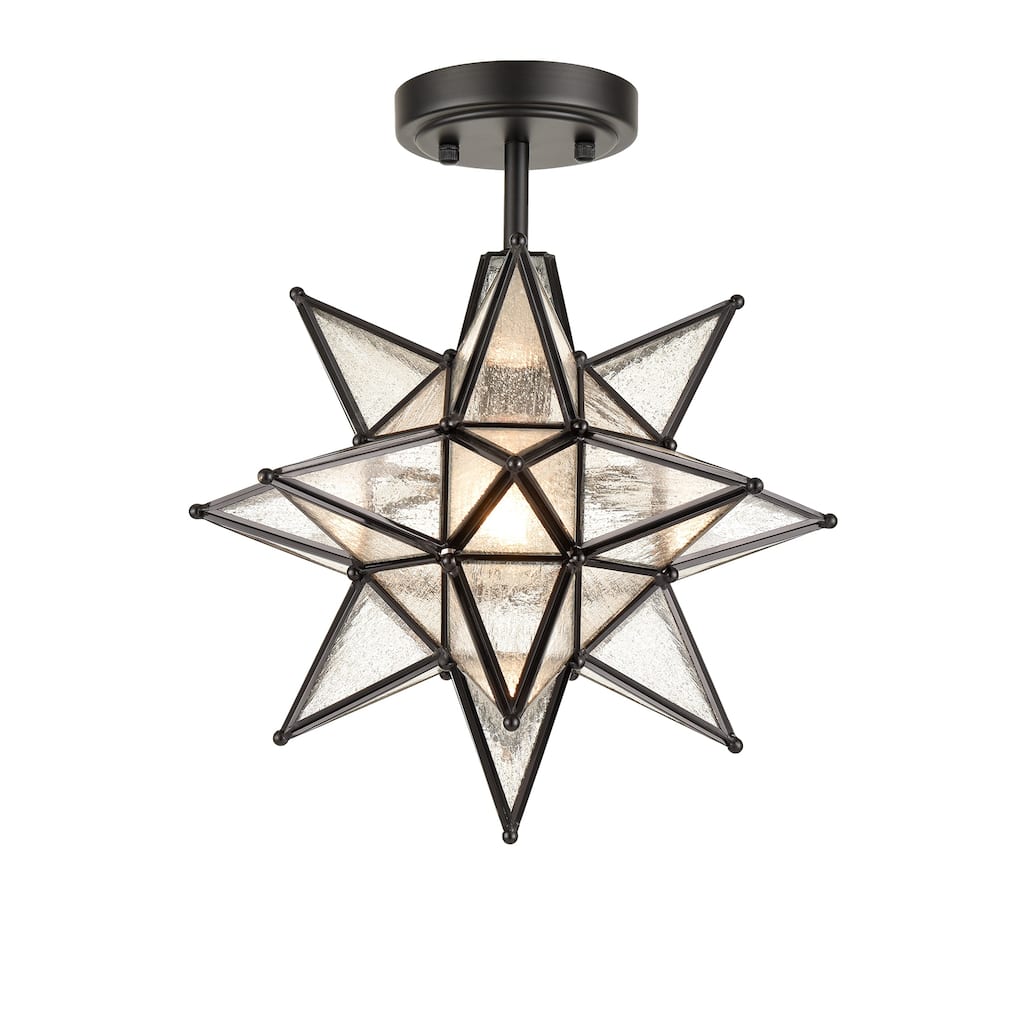 Spoleto Moravian Star Ceiling Light W/ Etched Glass Shade - 13-Inch Diameter