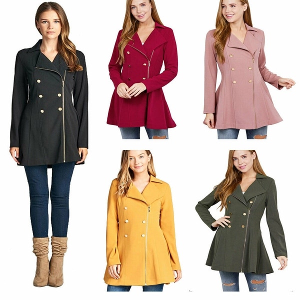NioBe Clothing Juniors Asymmetric Zipper Pea Coat Blazer