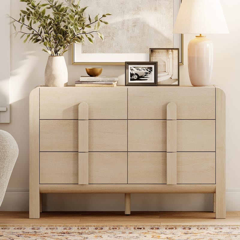 5 Pcs Wood Dresser and Nightstand Sets for Bedroom，Mid-Century Modern Bedroom Set with Curved Profile Design