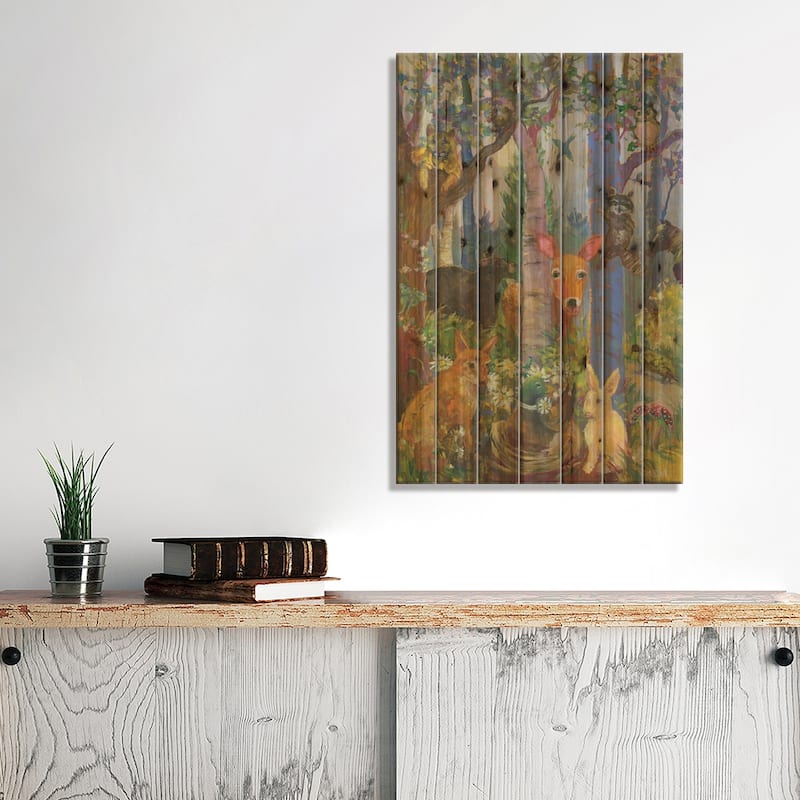 Animals Of The Forest Print On Wood by Catherine M. Elliott - Multi-Color