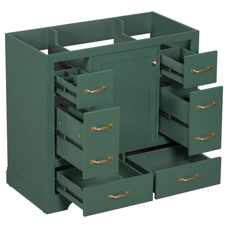 Freestanding Green Bathroom Cabinet Base - Ample Storage, Multi-Functional Drawers, Sink Not Included - 35.5in L - Green