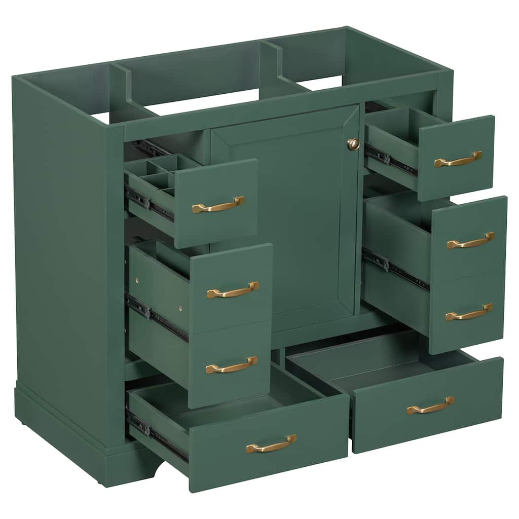 Freestanding Green Bathroom Cabinet Base - Ample Storage, Multi-Functional Drawers, Sink Not Included - 35.5in L