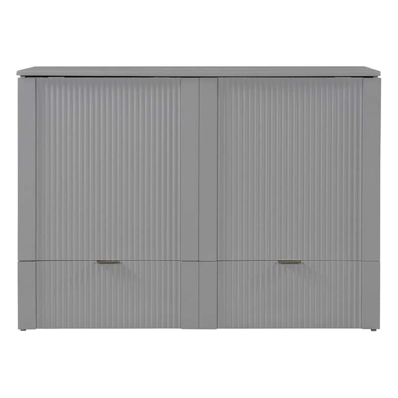 Full Size Murphy Bed with Drawer and a set of Sockets & USB Ports, Pulley Structure Design, White
