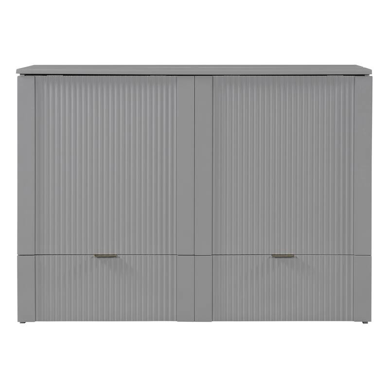 Space-Saving Full Size Murphy Bed with Drawer, USB Ports, and Smooth Pulley Design in Gray