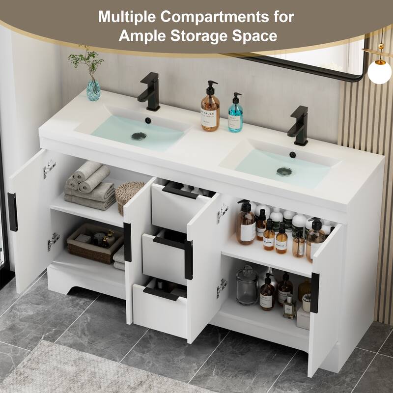 Vertical Stripes Bathroom Vanity Set with Sink Top & Faucet