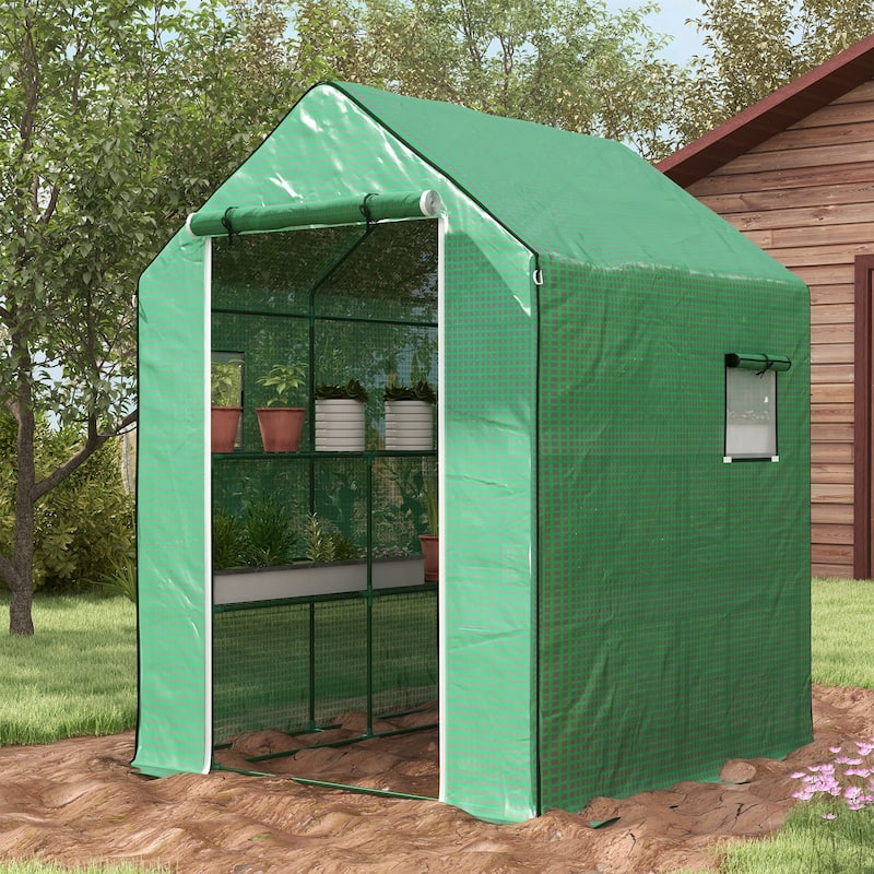 Outsunny 4.6' x 4.7' Portable Greenhouse, Water/UV Resistant Walk-In Small Outdoor Greenhouse - Hobby