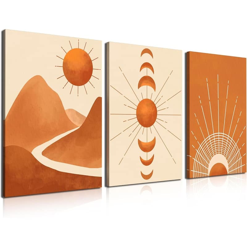 Boho Wall Art Painting Set of 3 Mid Century Modern - 12 x 16