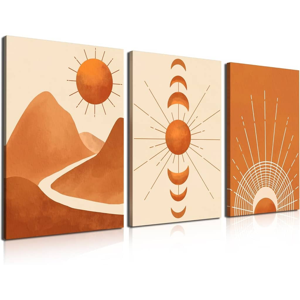 Boho Wall Art Painting Set of 3 Mid Century Modern