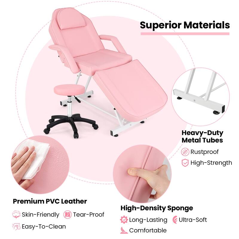 Gymax 73'' Facial Chair w/ Hydraulic Stool Adjustable Backrest &