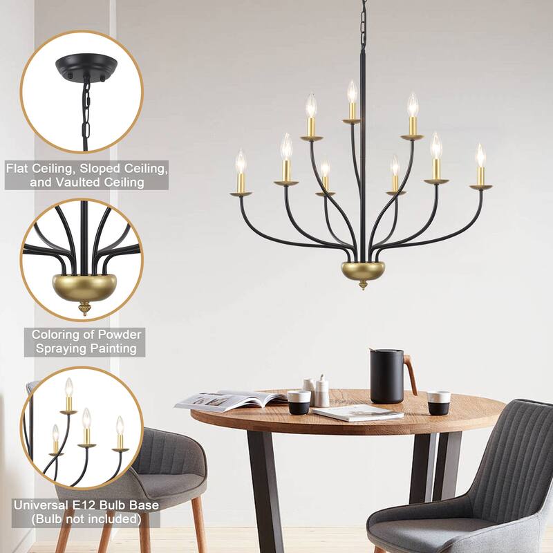 9-Light Candlestick Hanging Linear Chandelier Lighting 2-Tier Ceiling Light Fixture for Kitchen Island