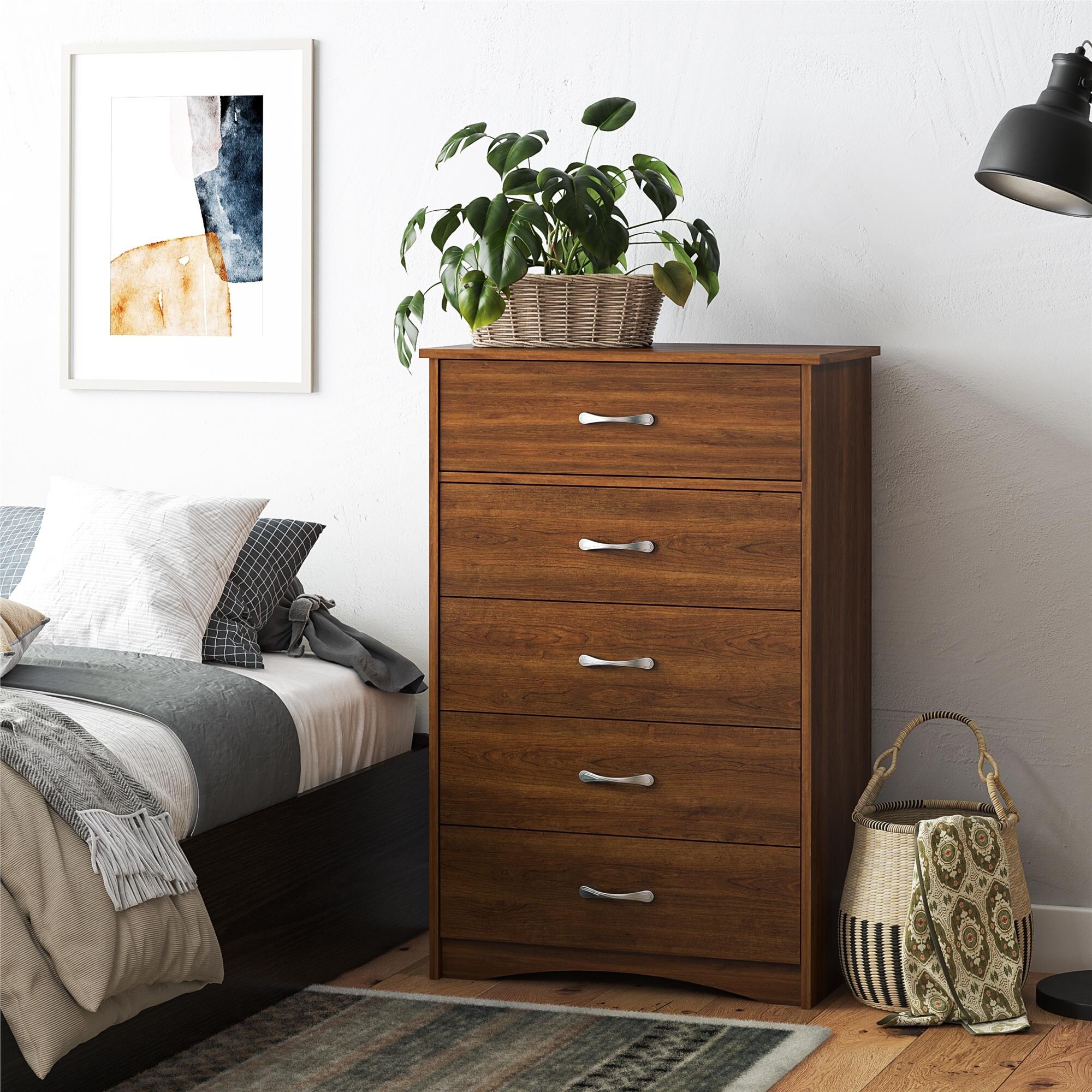 Ameriwood Home Jerry Hill Tall 5 Drawer Dresser On Sale Bed