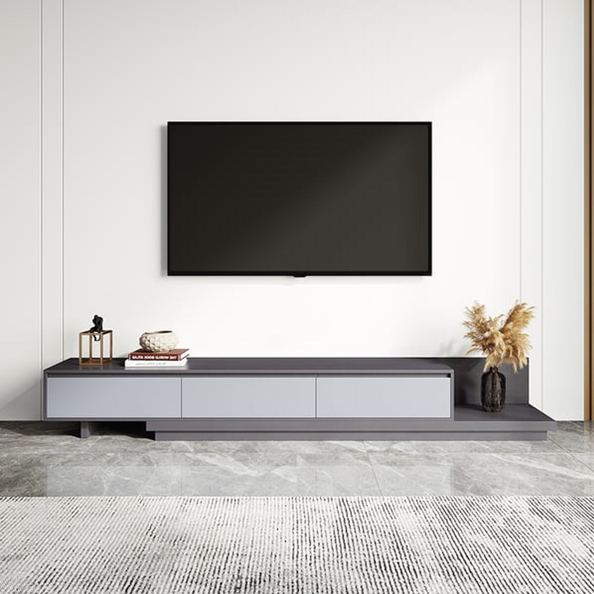 Extendable 118 Modern TV Stand with 3 Spacious Drawers Adjustable Length Media Console for Living Room On Sale Bed Bath Beyond 37316038