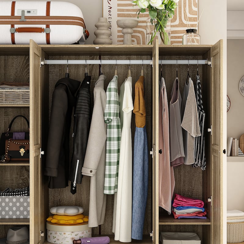 Rattan-Accented Wardrobe - Spacious Clothing Organizer with Style