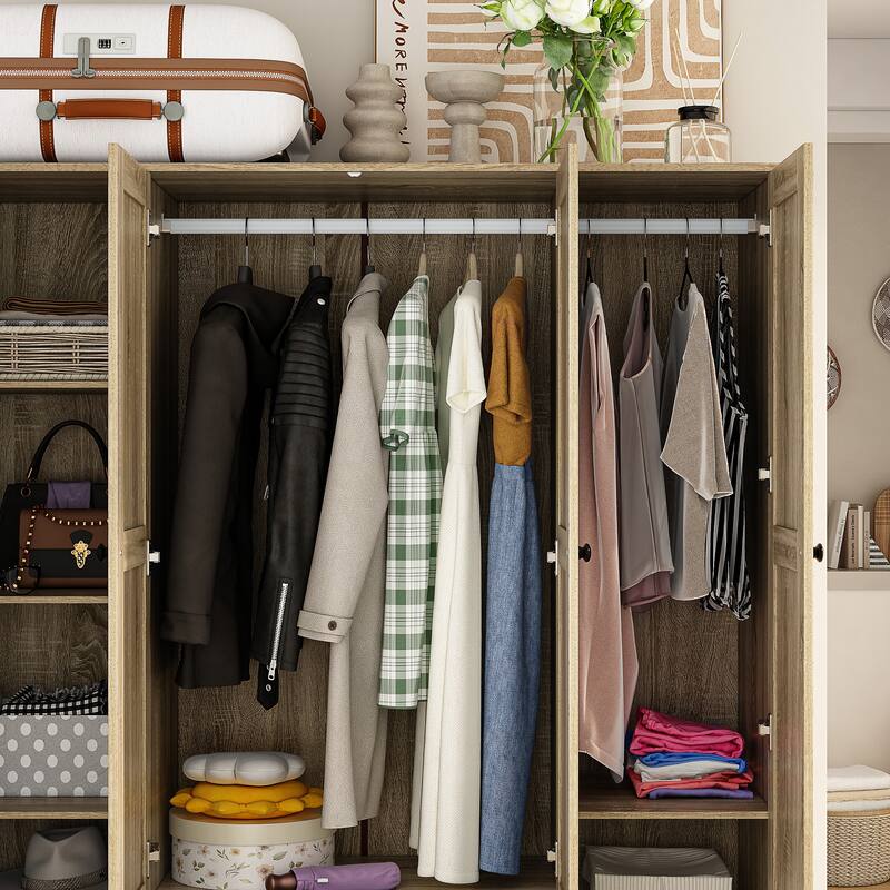 Wardrobe Armoire Closet 59"W Large Freestanding Wardrobe Cabinet White