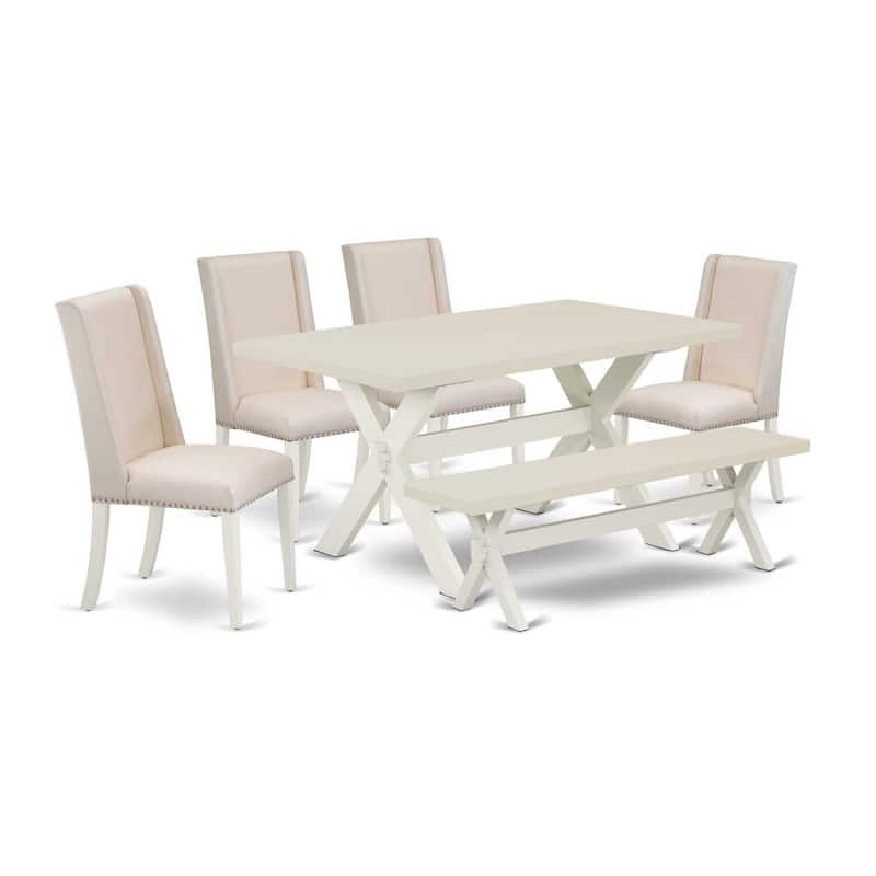 HomeStock 6-Piece Rectangle Natural Oak Finish Solid Wood Top Dining Table with 1-Bench, 4-Chairs
