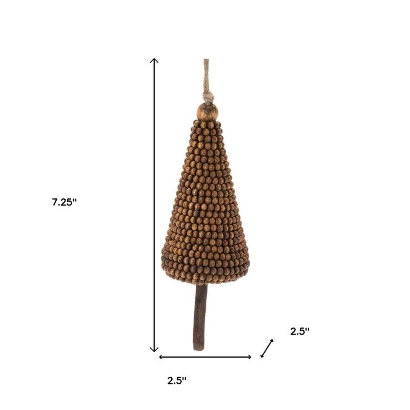 HomeRoots Set of Four Brown Wood Christmas Tree Shaped Ornaments