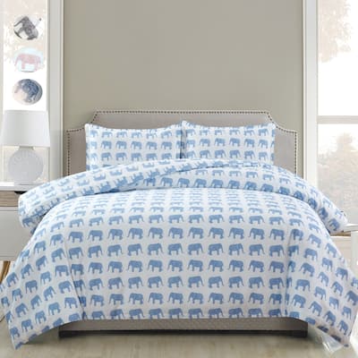 Printed Design Cotton Collection 400 Thread Count Elephants Printeded Duvet Set - 4 Color