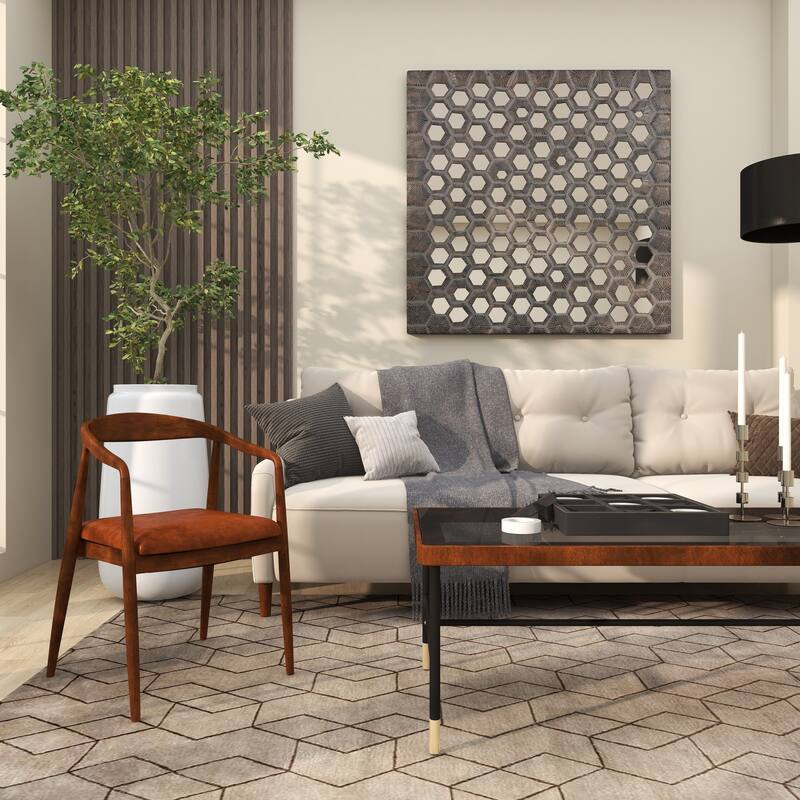 Brown Teak Wood Handmade Rounded Dining Chair with Leather Cushion - 20 x 21 x 32