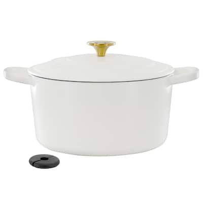6 Quart Enameled Cast Iron Dutch Oven in Matte Linen with Gold Handle