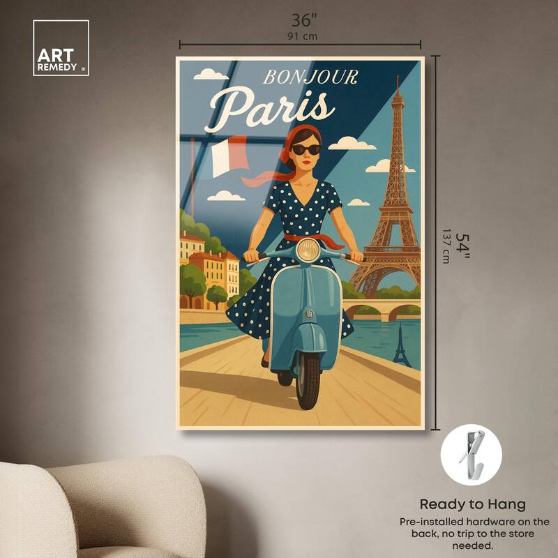 Scooter French Travel Acrylic by Art Remedy, Ready to Hang