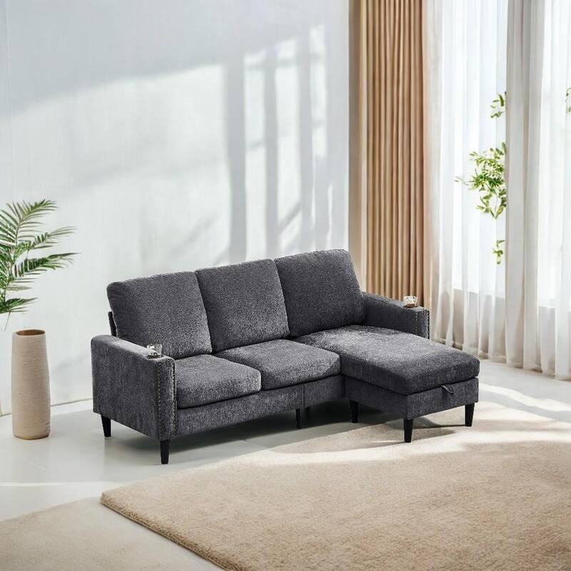 Contemporary Chenille L-Shape Sofa with Storage Chaise for Living Room, Apartment, Office