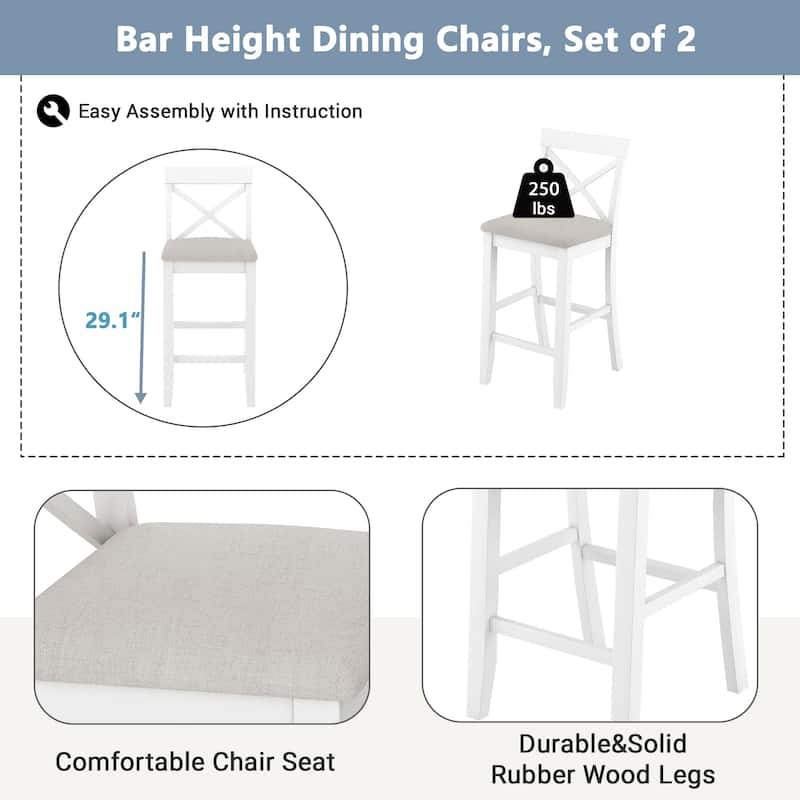 3-Piece Breakfast Nook, Wood Bar Height Dining Table Set, Kitchen Table Set with Bar Table and Cushioned Stools