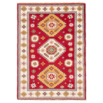 ECARPETGALLERY Hand-knotted Royal Kazak Dark Red Wool Rug - 5'7 x 7'9