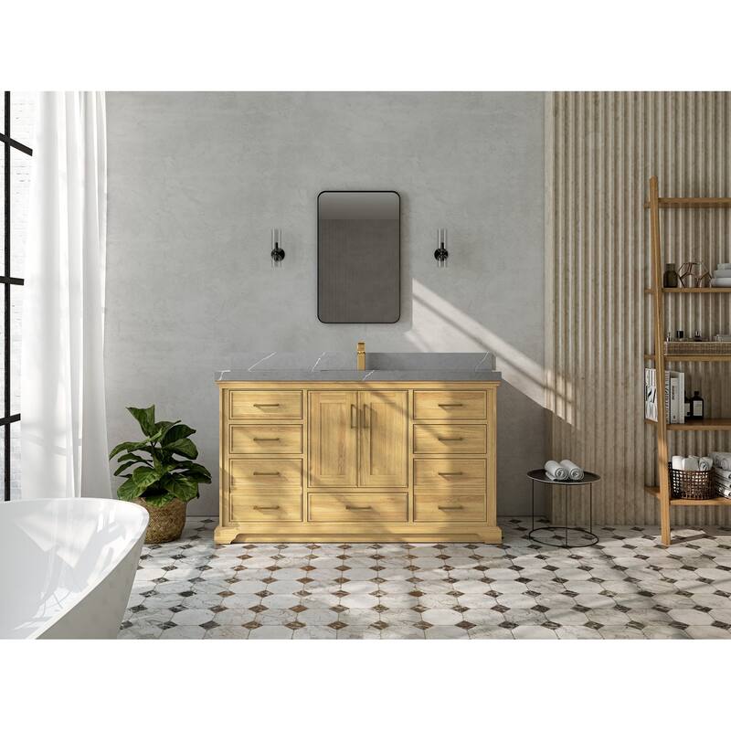 Willow Collections 60 in. W x 22 in. D Charlotte Teak Single Sink Bathroom Solid Teak Vanity with Countertop