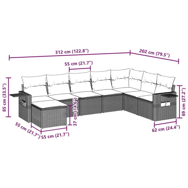 vidaXL Garden Sofa Set Black - 21.7 x 21.7 x 14.6