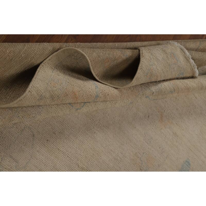 Vegetable Dye Oushak Turkish Area Rug Hand-Knotted Beige Wool Carpet - 8'11"x 11'10"