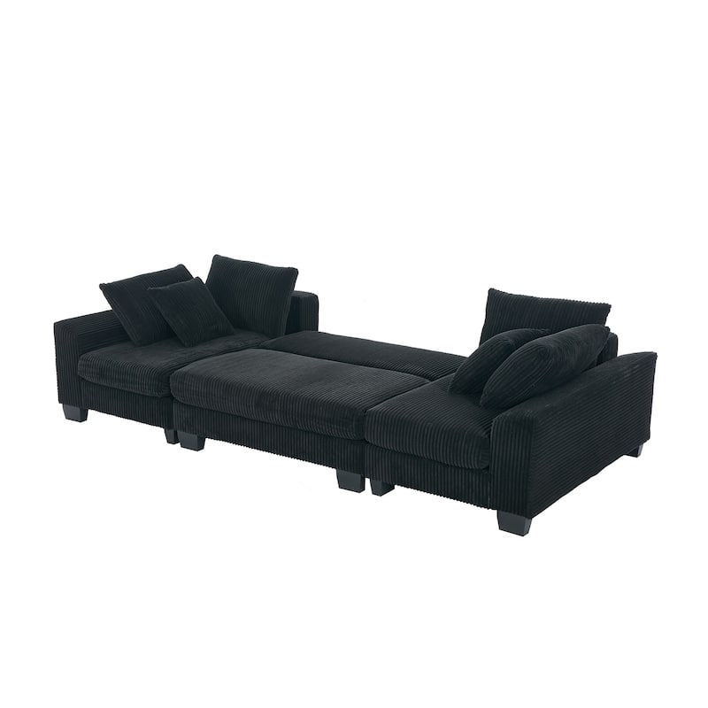 114" U Shape Corduroy Sofa Oversize Sectional Couch Upholstered Sofa Bed