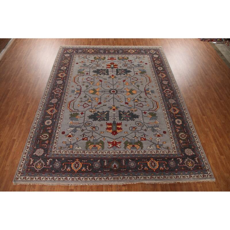 Gray Oushak Large Oriental Rug Hand-Knotted Wool Carpet - 11'10"x 14'10"