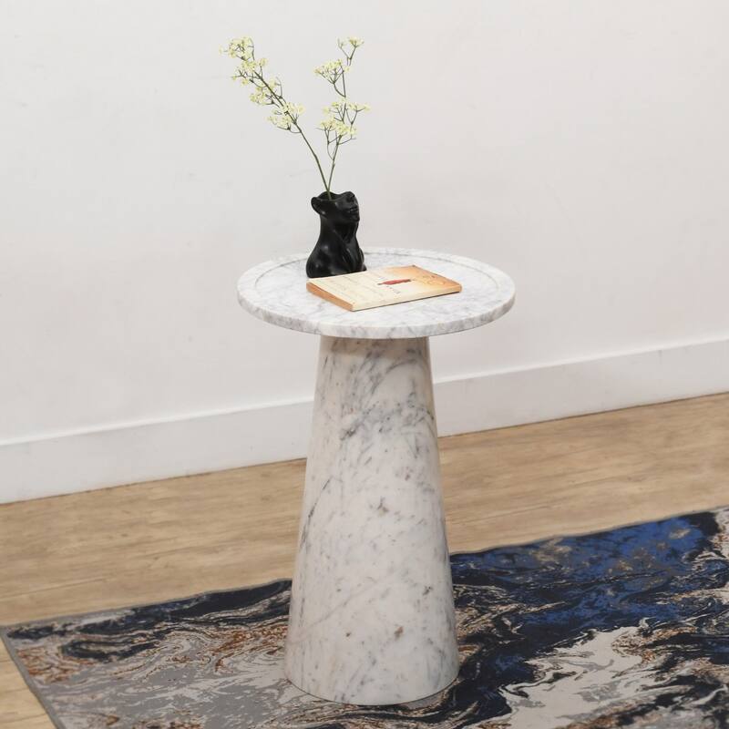 Marble Top Round Pedestal End Table - 24" - White