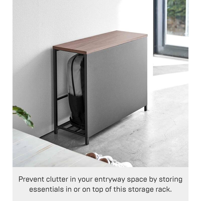 Yamazaki Home Entryway Storage Organizer and Bench, Steel and Wood - L 9.84 x W 23.62 x H 17.72 inches
