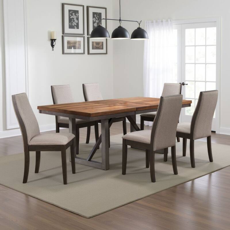 Zor 7pc Dining Set, 60-77 Inch Extendable Table, 6 Chairs, Taupe Gray