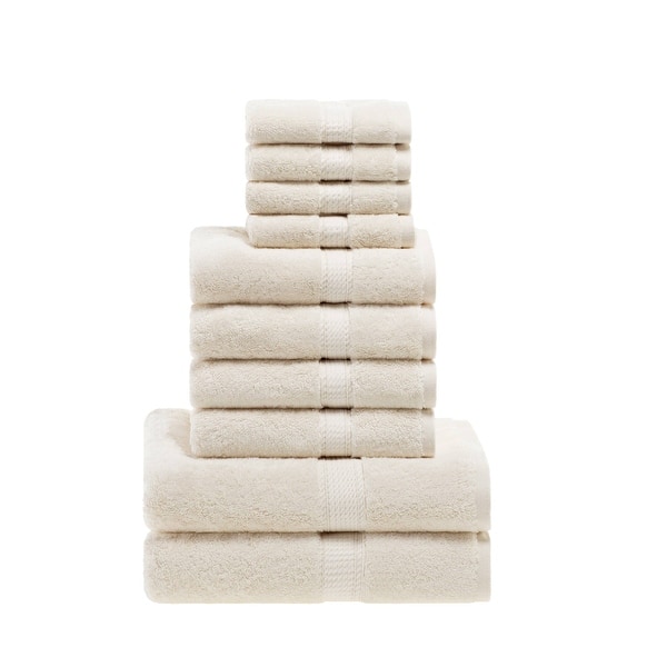 Superior Egyptian Cotton 10 Piece Towel Set Ultra Plush & Absorbent Bath, Hand & Face Towels, Heavyweight Spa Quality - Cream