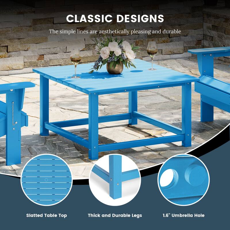 Laguna Outdoor 5-Piece Adirondack Chair With Square Coffee Table Conversation Set