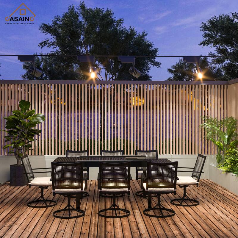 9 Piece Metal Frame Patio Dining Set, Aluminum Extendable Dining Table