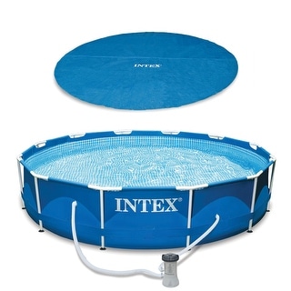 Intex Swimming Pool Solar Tarp Bundled w/ Metal Frame Above Ground Swimming Pool - 55