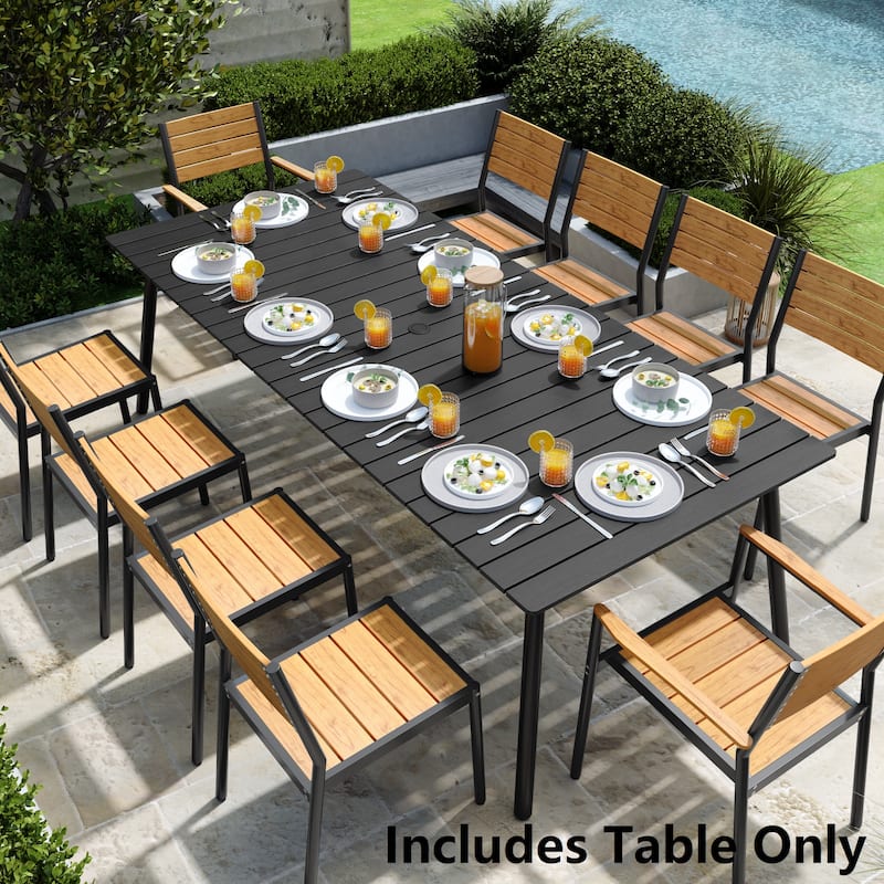 Pellebant Outdoor Rectangle Aluminum Dining Table with Umbrella Hole - Black-94.5inches
