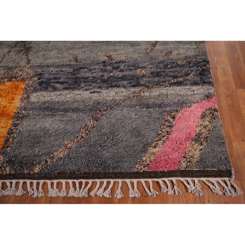Gray Geometric Moroccan Oriental Area Rug Handmade Wool Carpet - 9'0" x 12'3"