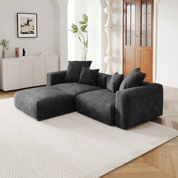 Comfy Corduroy Upholstered Deep Seat Sofa & Couch With Wood Legs and 4 Pillows - Bed Bath & Beyond