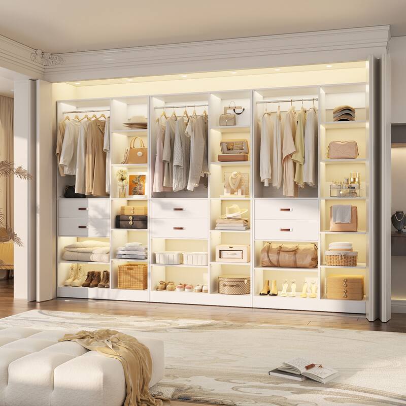 40'' Large Closet System with 10 Shelves and 2 Drawers, Freestanding Closet Organizer with Hanging Rods